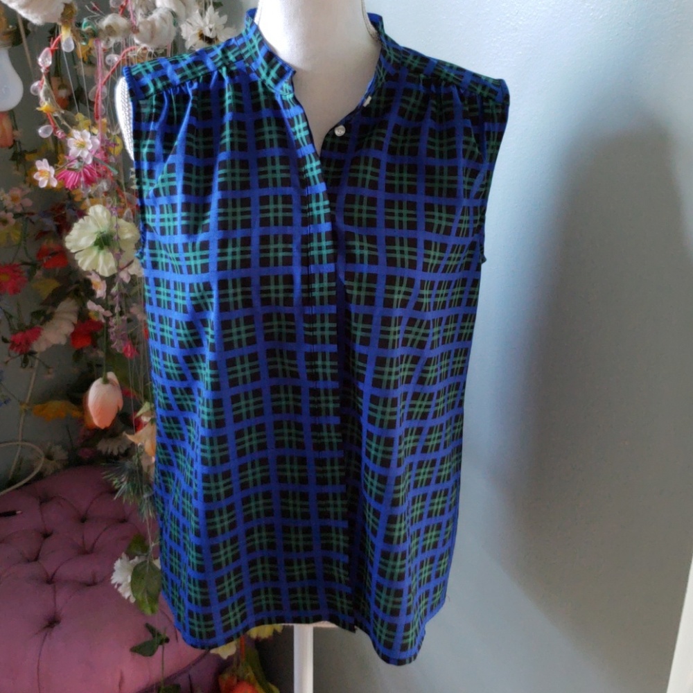 JCrew Plaid Sleeveless Buttondown